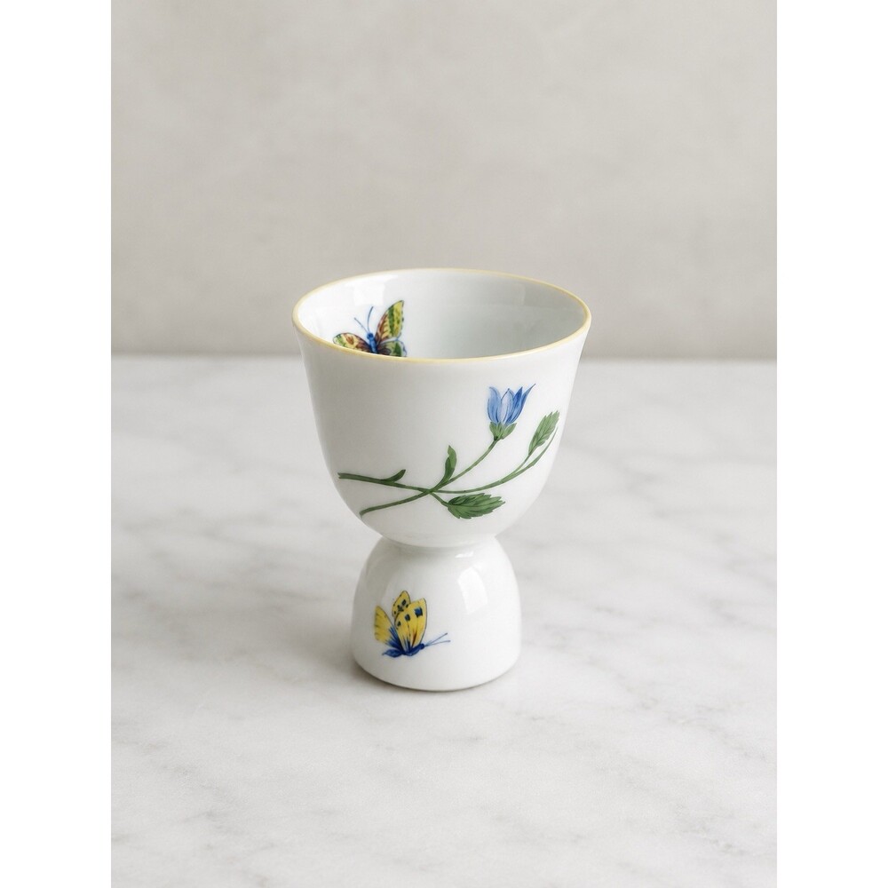 Vintage Giraud LIMOGES France Porcelain Egg Cup - Hand Painted Roses, Gold Trim